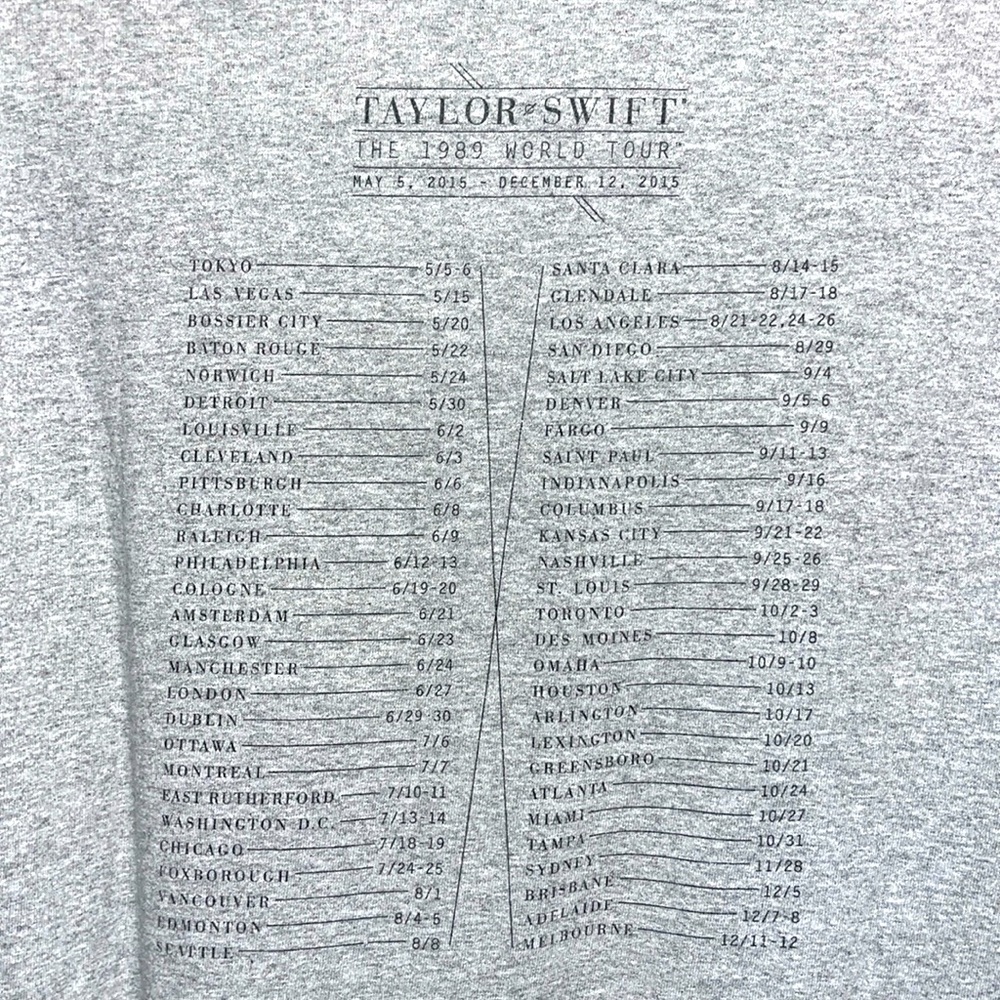 Taylor Swift “ The 1989 world tour” 2015 long sleeve gray T-shirt - Picture 3 of 11
